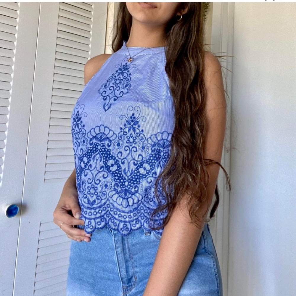 Rebellion Blue Embroidered Tank